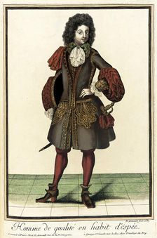 Recueil des modes de la cour de France, Homme de Qualité en Habit d'Éspée 1687. Creator: Nicolas Arnoult