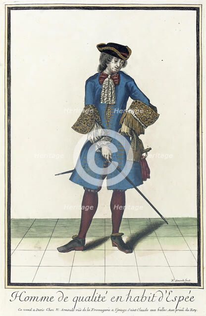 Recueil des modes de la cour de France, 'Homme de Qualité en Habit d'Espée', 1688. Creator: Nicolas Arnoult.