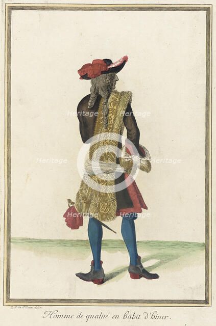 Recueil des modes de la cour de France, 'Homme de Qualité en Habit d'Hiuer', 1678. Creator: Jean de Dieu.