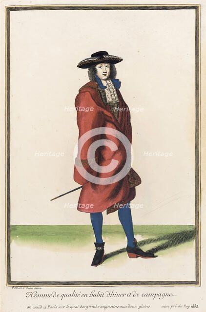 Recueil des modes de la cour de France, 'Homme de Qualité en Habit d'Hiuer et de Campagne', 1683. Creator: Jean de Dieu.