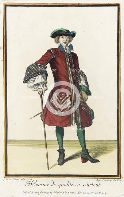 Recueil des modes de la cour de France, 'Homme de Qualité en Surtout', 1684. Creator: Jean de Dieu.