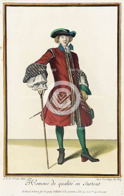 Recueil des modes de la cour de France, 'Homme de Qualité en Surtout', 1684. Creator: Jean de Dieu.