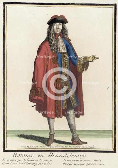 Recueil des modes de la cour de France, 'Homme en Brandebourg', Bound 1703-1704. Creator: Henri Bonnart.