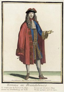 Recueil des modes de la cour de France, Homme en Brandebourg Bound 1703-1704. Creator: Henri Bonnart