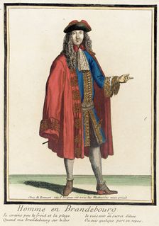 Recueil des modes de la cour de France, Homme en Brandebourg Bound 1703-1704. Creator: Henri Bonnart