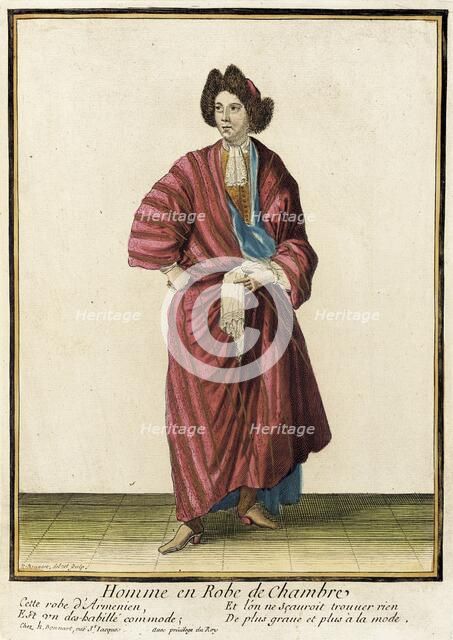 Recueil des modes de la cour de France, 'Homme en Robe de Chambre', 1676. Creators: Nicolas Bonnart, Jean-Baptiste Bonnart.