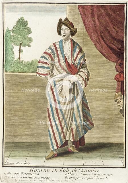 Recueil des modes de la cour de France, 'Homme en Robe de Chambre', 1676. Creator: Nicolas Bonnart.