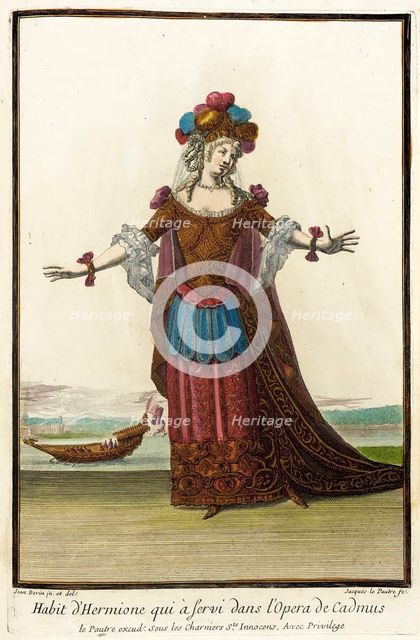 Recueil des modes de la cour de France, 'Habit d'Hermoine qui à Servi dans l'Opera de...,1703-1704. Creators: Jean Berain, Jacques Le Pautre, Jean Lepautre.