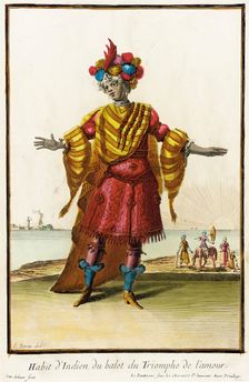 Recueil des modes de la cour de France, Habit d'Indien du Balet du Triomphe de l'Amour 1703-1704. Creators: Jean Berain, Jean Lepautre, Jacques Le Pautre