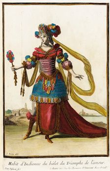 Recueil des modes de la cour de France, Habit d'Indienne du Balet du Triomphe de l'Amour 1703-04. Creators: Jacques Le Pautre, Jean Doliver, Jean Berain