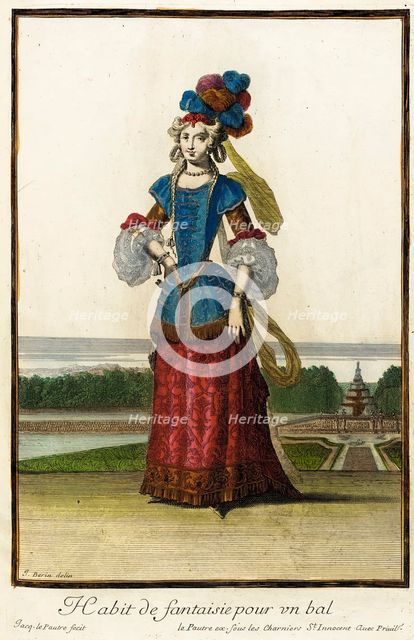 Recueil des modes de la cour de France, 'Habit de Fantaisie pour un Bal', Bound 1703-1704. Creators: Jean Berain, Jacques Le Pautre, Jean Lepautre.
