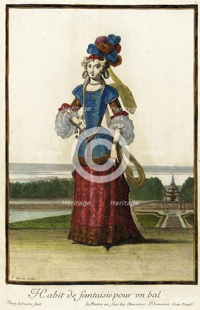Recueil des modes de la cour de France, 'Habit de Fantaisie pour un Bal', Bound 1703-1704. Creators: Jean Berain, Jacques Le Pautre, Jean Lepautre.