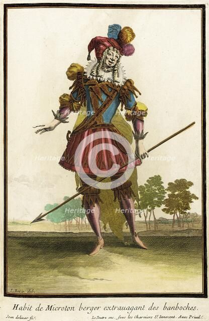 Recueil des modes de la cour de France, 'Habit de Microton Berger Extravagant des..., 1703-1704. Creators: Jacques Le Pautre, Jean Doliver, Jean Berain.