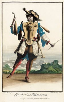 Recueil des modes de la cour de France, Habit de Musicien Bound 1703-1704. Creators: Jean Berain, Jacques Le Pautre, Jean Lepautre