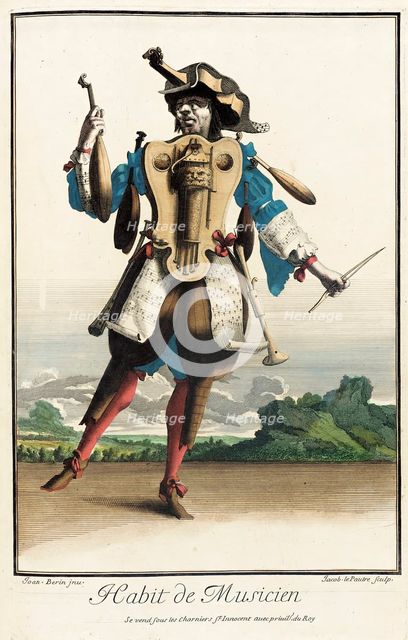 Recueil des modes de la cour de France, 'Habit de Musicien', Bound 1703-1704. Creators: Jean Berain, Jacques Le Pautre, Jean Lepautre.
