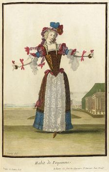 Recueil des modes de la cour de France, Habit de Paysanne Bound 1703-1704. Creators: Jean Lepautre, Jean Berain, Jacques Le Pautre
