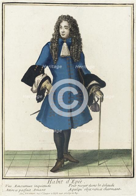Recueil des modes de la cour de France, 'Habit d'Epée', between c1680 and c1690. Creator: Nicolas Bonnart.