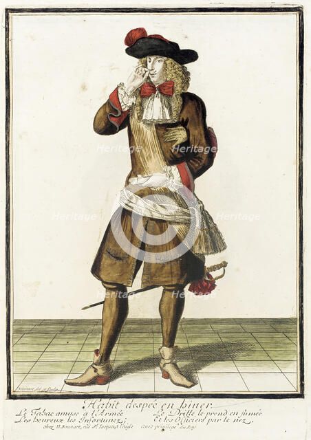 Recueil des modes de la cour de France, 'Habit Despeé en Biuer', c1682. Creator: Nicolas Bonnart.