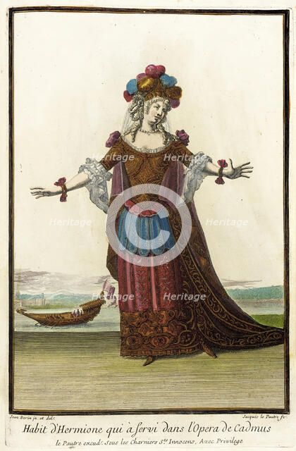 Recueil des modes de la cour de France, 'Habit d'Hermoine qui à Servi dans l'Opera de...,1703-1704. Creators: Jean Berain, Jacques Le Pautre, Jean Lepautre.