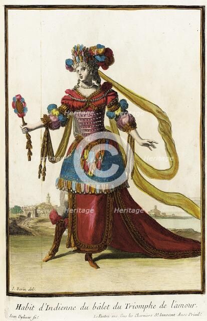 Recueil des modes de la cour de France, 'Habit d'Indienne du Balet du Triomphe de l'Amour', 1703-04. Creators: Jacques Le Pautre, Jean Doliver, Jean Berain.