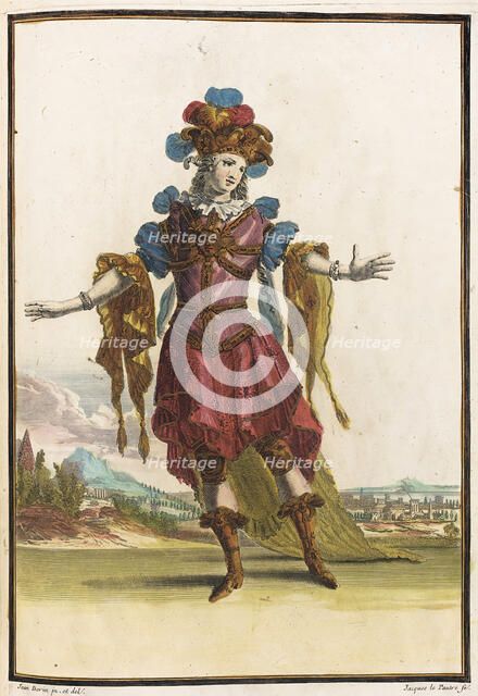 Recueil des modes de la cour de France, 'Habit Representant le Mistere au Balet du..., 1703-1704. Creators: Jean Berain, Jacques Le Pautre, Jean Doliver.
