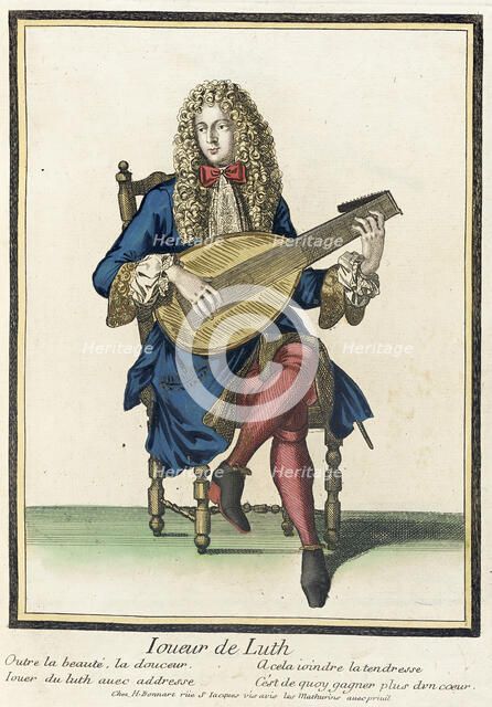 Recueil des modes de la cour de France, 'Joueur de Luth', Bound 1703-1704. Creator: Henri Bonnart.