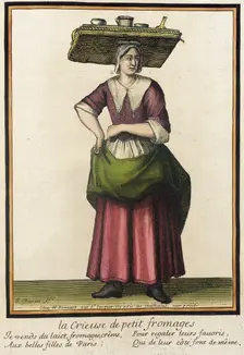Recueil des modes de la cour de France, La crieuse de Petit Fromages between 1675 and 1685. Creator: Henri Bonnart