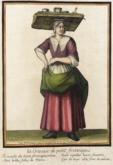 Recueil des modes de la cour de France, La crieuse de Petit Fromages between 1675 and 1685. Creator: Henri Bonnart