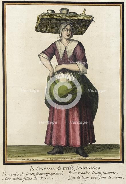 Recueil des modes de la cour de France, 'La crieuse de Petit Fromages', between 1675 and 1685. Creator: Henri Bonnart.