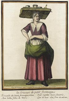 Recueil des modes de la cour de France, La crieuse de Petit Fromages between 1675 and 1685. Creator: Henri Bonnart