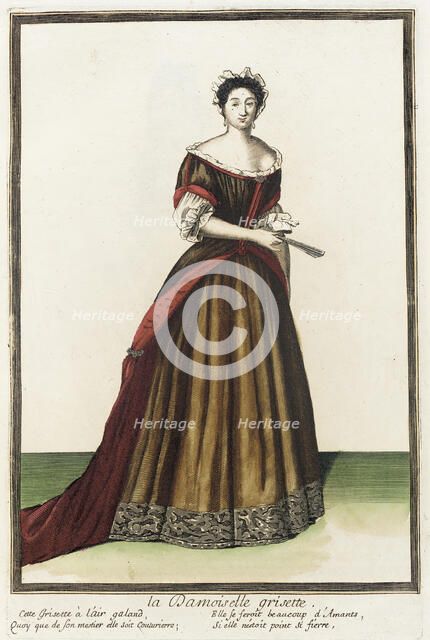 Recueil des modes de la cour de France, 'La Damoiselle Grisette', Bound 1703-1704. Creator: Unknown.