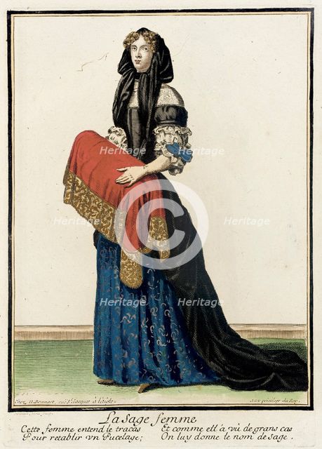 Recueil des modes de la cour de France, 'La Sage Femme' (image 1 of 3), between c1678 and c1693. Creator: Nicolas Bonnart.