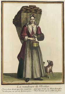 Recueil des modes de la cour de France, La Vendeuse de Mottes after 1685. Creators: Jean-Baptiste Bonnart, Henri Bonnart