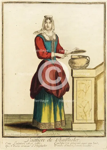Recueil des modes de la cour de France, 'Laittiere de Babnolet', Bound 1703-1704. Creator: Nicolas Bonnart.