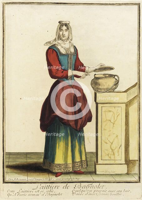 Recueil des modes de la cour de France, 'Laittiere de Babnolet', Bound 1703-1704. Creator: Nicolas Bonnart.