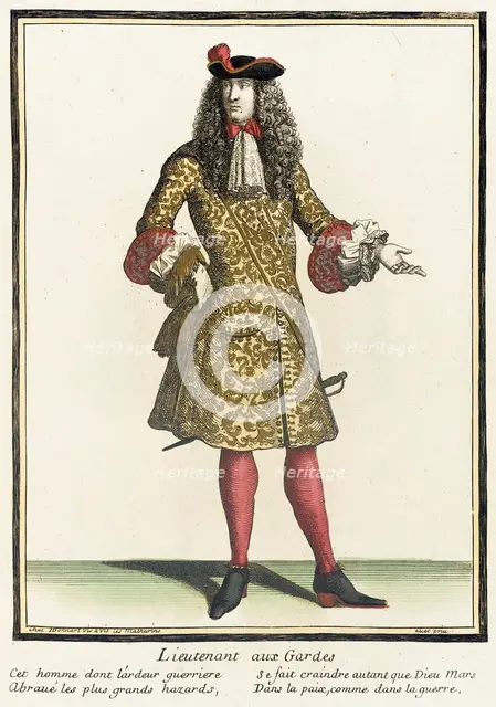 Recueil des modes de la cour de France, 'Lieutenant aux Gardes', Bound 1703-1704. Creator: Henri Bonnart.