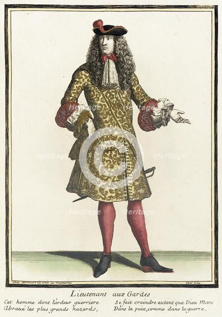 Recueil des modes de la cour de France, 'Lieutenant aux Gardes', Bound 1703-1704. Creator: Henri Bonnart.