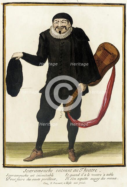 Recueil des modes de la cour de France, 'Scaramouche Entrant au Theatre', between c1678 and c1693. Creator: Nicolas Bonnart.