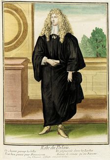 Recueil des modes de la cour de France, Robe du Palais between circa 1678 and circa 1693. Creator: Nicolas Bonnart