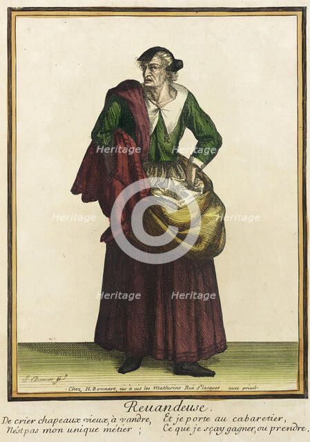 Recueil des modes de la cour de France, 'Reuandeuse', between 1675 and 1685. Creators: Jean-Baptiste Bonnart, Henri Bonnart.