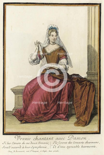 Recueil des modes de la cour de France, 'Vranie Chantant avec Damon', between c1682 and c1686. Creator: Nicolas Bonnart.
