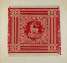 Red and White Napkin (Deer Design), 1935/1942. Creator: Merkley, Arthur G.