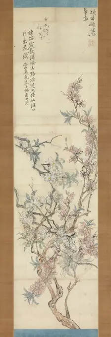 Red and White Peach Blossoms, Preparatory Sketch, 1843. Creator: Tsubaki Chinzan