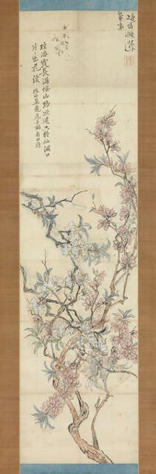 Red and White Peach Blossoms, Preparatory Sketch, 1843. Creator: Tsubaki Chinzan