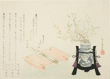 Red and White Plum Blossoms with Poem Slip, About 1810. Creator: Shinsai