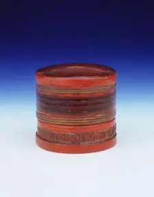Red and black cylindrical lacquer box, Burma, Shan states, 19th century. Creator: Unknown