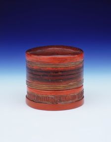 Red and black cylindrical lacquer box, Burma, Shan states, 19th century. Creator: Unknown