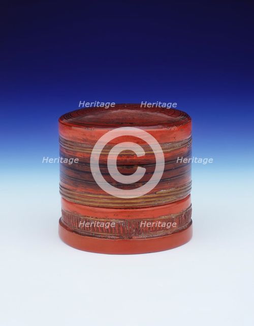 Red and black cylindrical lacquer box, Burma, Shan states, 19th century. Creator: Unknown.