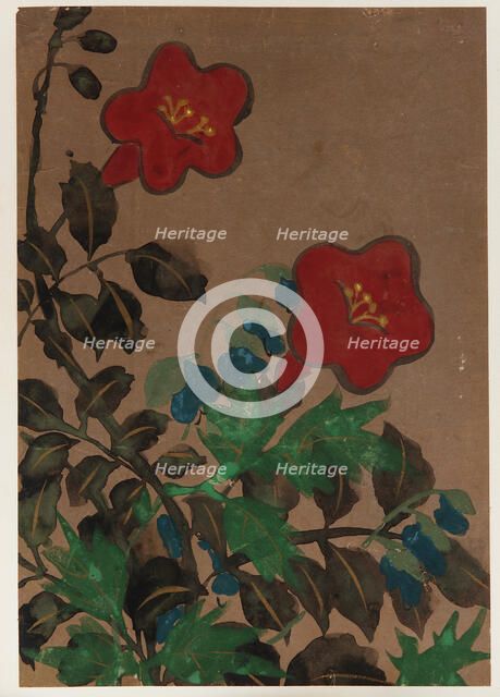 Red and blue flowers and foliage, Edo period, 1615-1868. Creator: Unknown.