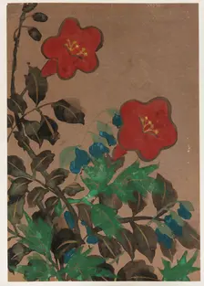 Red and blue flowers and foliage, Edo period, 1615-1868. Creator: Unknown